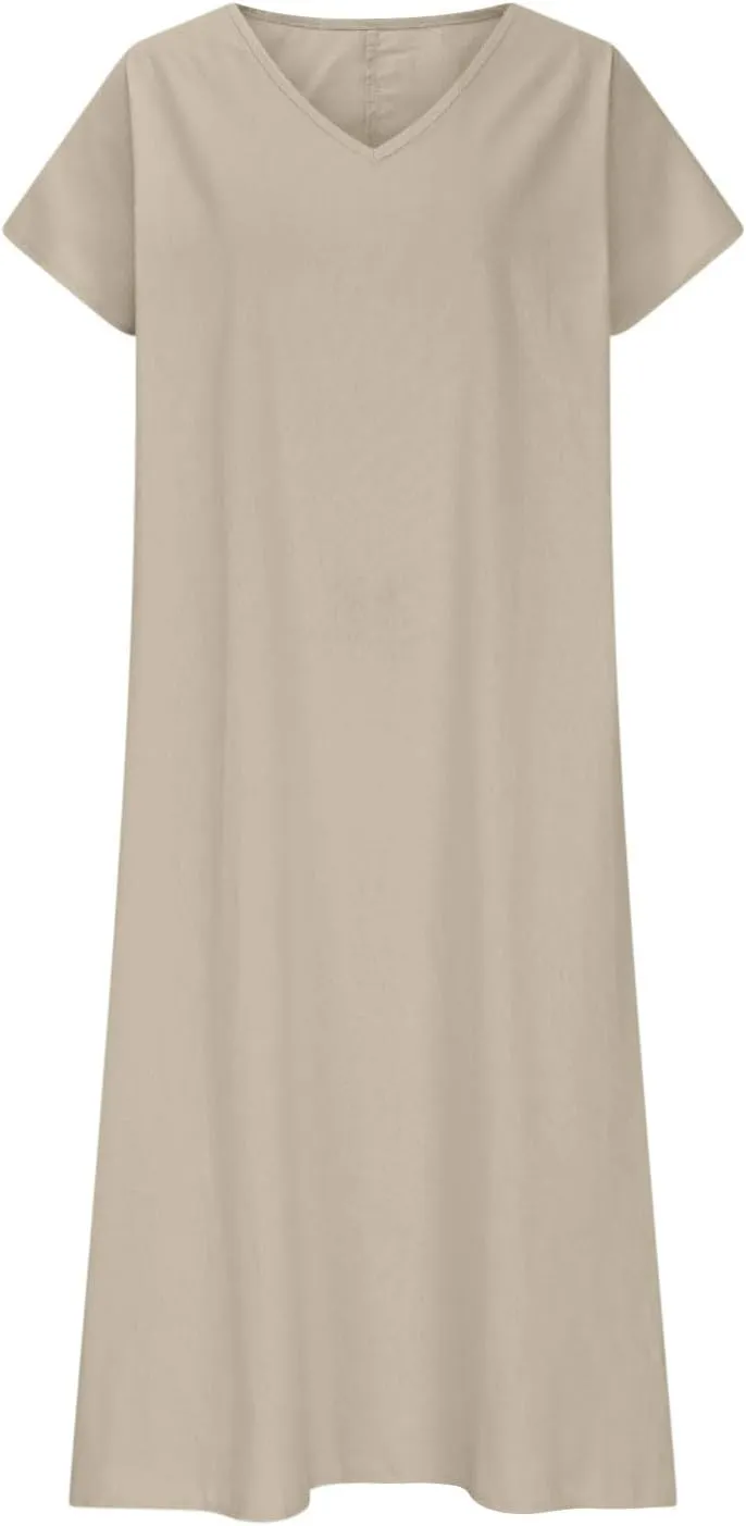 Summer Dresses for Women 2025 Fashion Vacation Short Sleeve Long Cotton Linen Dress Beach Maxi Sundress Clothes