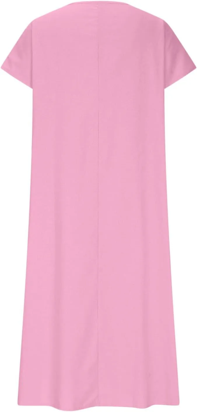 Summer Dresses for Women 2025 Fashion Vacation Short Sleeve Long Cotton Linen Dress Beach Maxi Sundress Clothes