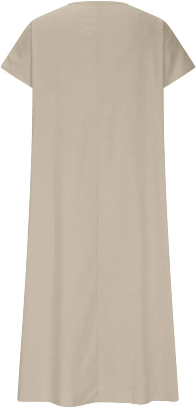 Summer Dresses for Women 2025 Fashion Vacation Short Sleeve Long Cotton Linen Dress Beach Maxi Sundress Clothes