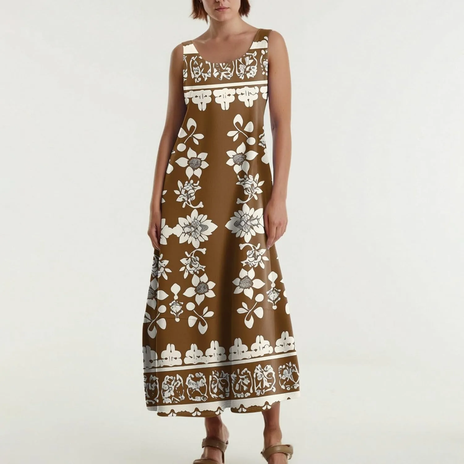 Summer Dresses for Women 2025 Sleeveless Bohemian Maxi Dress with Pockets Floral Print Maxi Sundress Beach Vacation