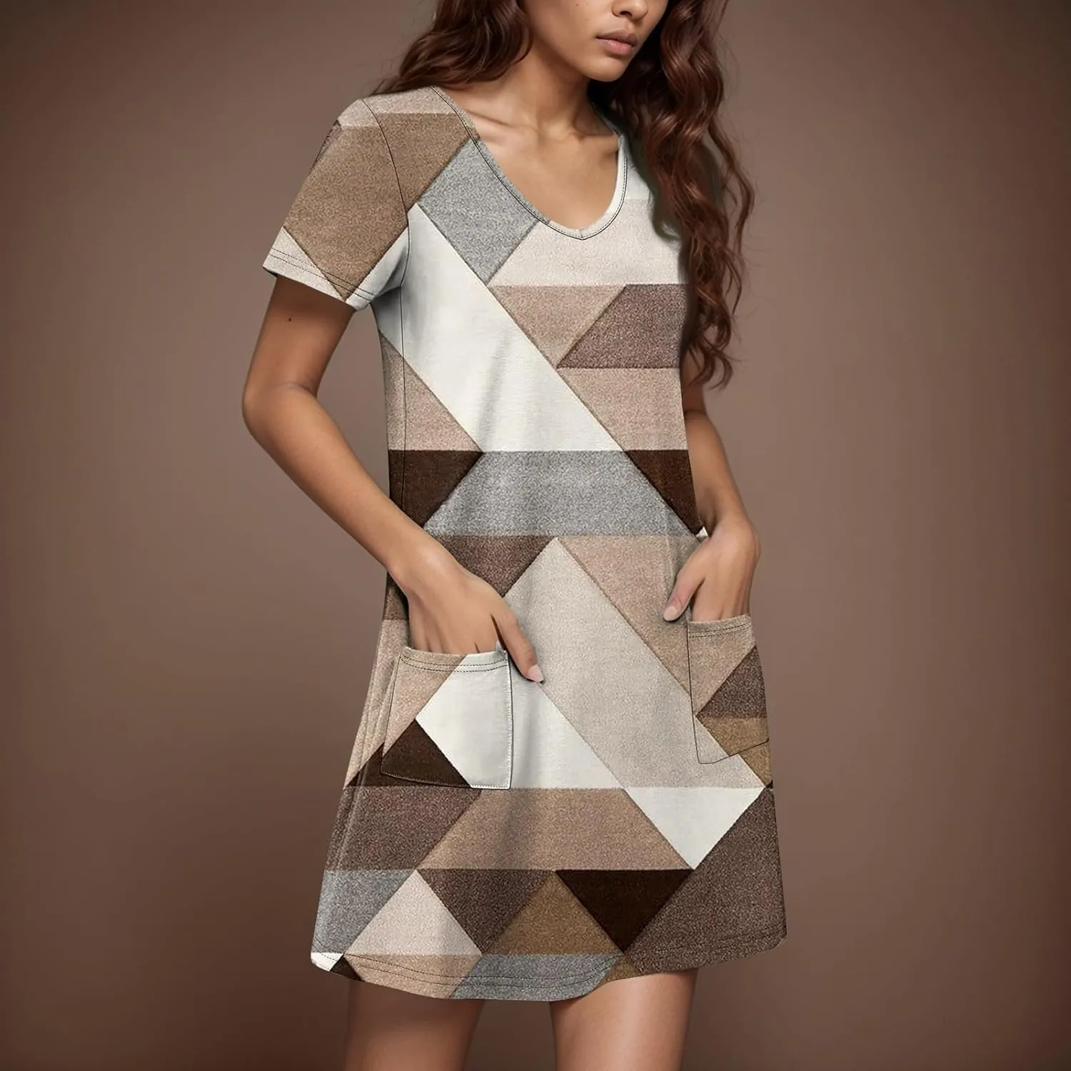 Summer Dresses for Women V Neck Short Sleeve T Shirt Dress Loose Swimsuit Coverup Casual Sundresses Floral with Pockets