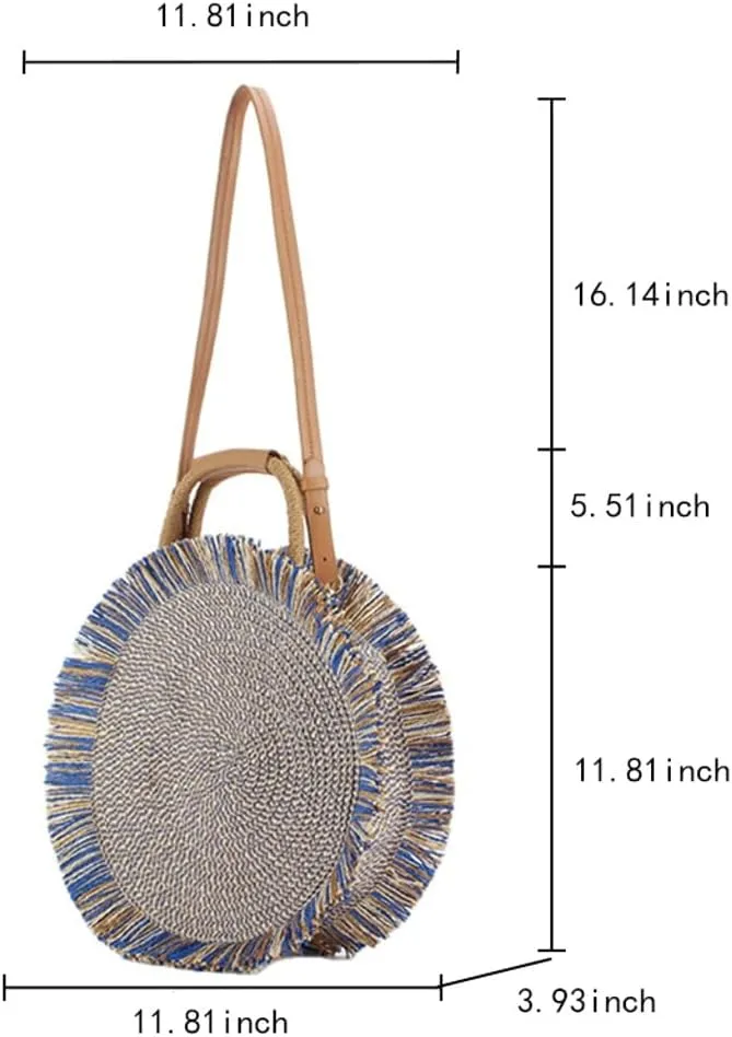 Summer Straw Shouler Crossbody Bag for Women Round Tote Purse Handwoven Beach Handbag Rattan Woven Satchel