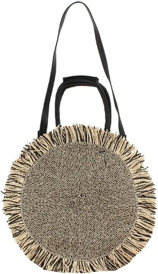 Summer Straw Shouler Crossbody Bag for Women Round Tote Purse Handwoven Beach Handbag Rattan Woven Satchel