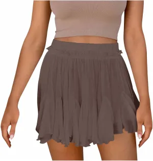 TANGNADE Women Flowy Skirt Summer Dressy Casual Boho Ruffle Mini Skirts Pleated High Waist Cute Skorts Trendy Clothes
