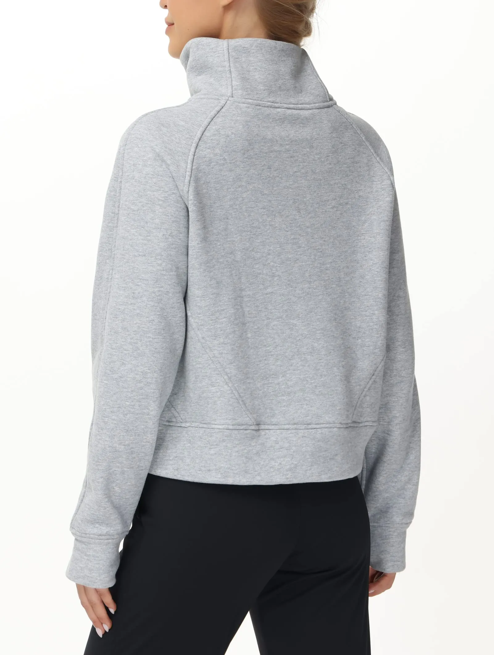 THE GYM PEOPLE Women's Half Zip Pullover Sweatshirt Fleece Stand Collar Crop Sweatshirt with Pockets Thumb Hole Grey