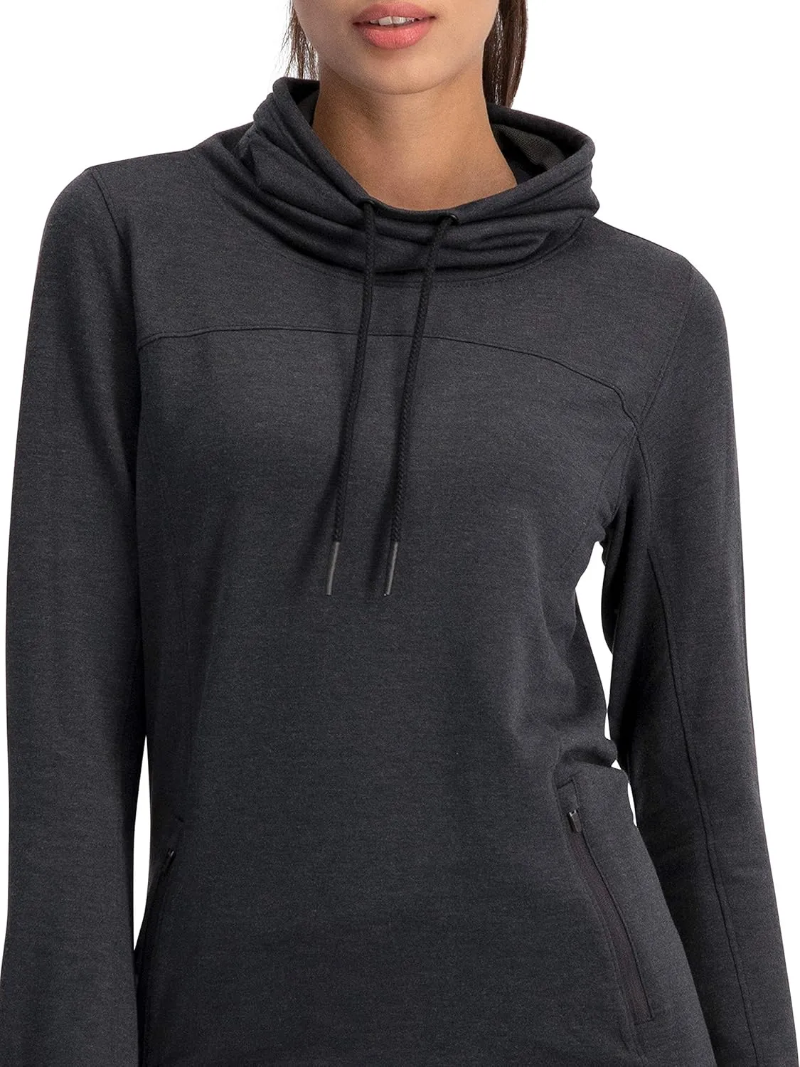 Three Sixty Six Dry Fit Running Pullover Womens - Fleece Cowl Neck Run Sweater Jacket - Zip Pockets and Thumbholes