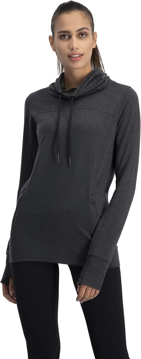 Three Sixty Six Dry Fit Running Pullover Womens - Fleece Cowl Neck Run Sweater Jacket - Zip Pockets and Thumbholes