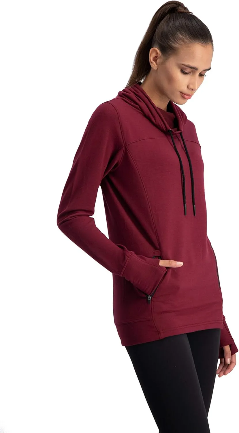 Three Sixty Six Dry Fit Running Pullover Womens - Fleece Cowl Neck Run Sweater Jacket - Zip Pockets and Thumbholes