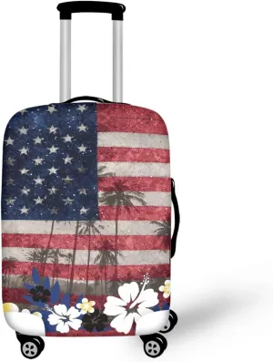 TODIYADDU American Flag Flowers Thick Elastic Luggage Protective Cover Fashion Trolley Case for Suitcase Cover Baggage Travel Bag Cases Fits for Kids & Adult Reusable Dust Cover for Luggage, L