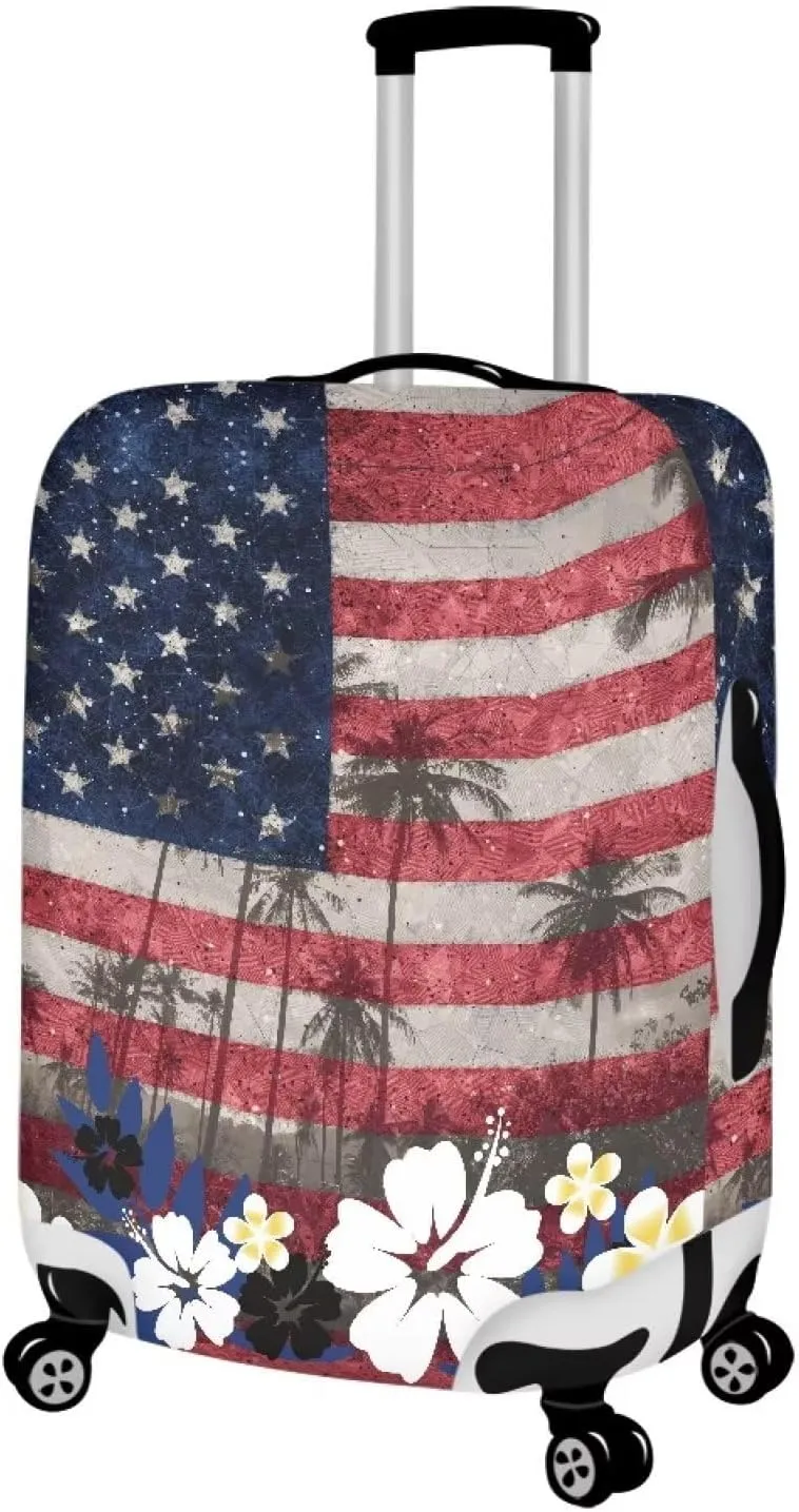 TODIYADDU American Flag Flowers Thick Elastic Luggage Protective Cover Fashion Trolley Case for Suitcase Cover Baggage Travel Bag Cases Fits for Kids & Adult Reusable Dust Cover for Luggage, L