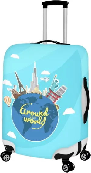TODIYADDU Around the World Trolley Case Protective Sleeves for Women Double-sided Prints Thick Polyester Luggage Covers Stretchable Suitcase Protective Sleeves Father's Day Gift, L
