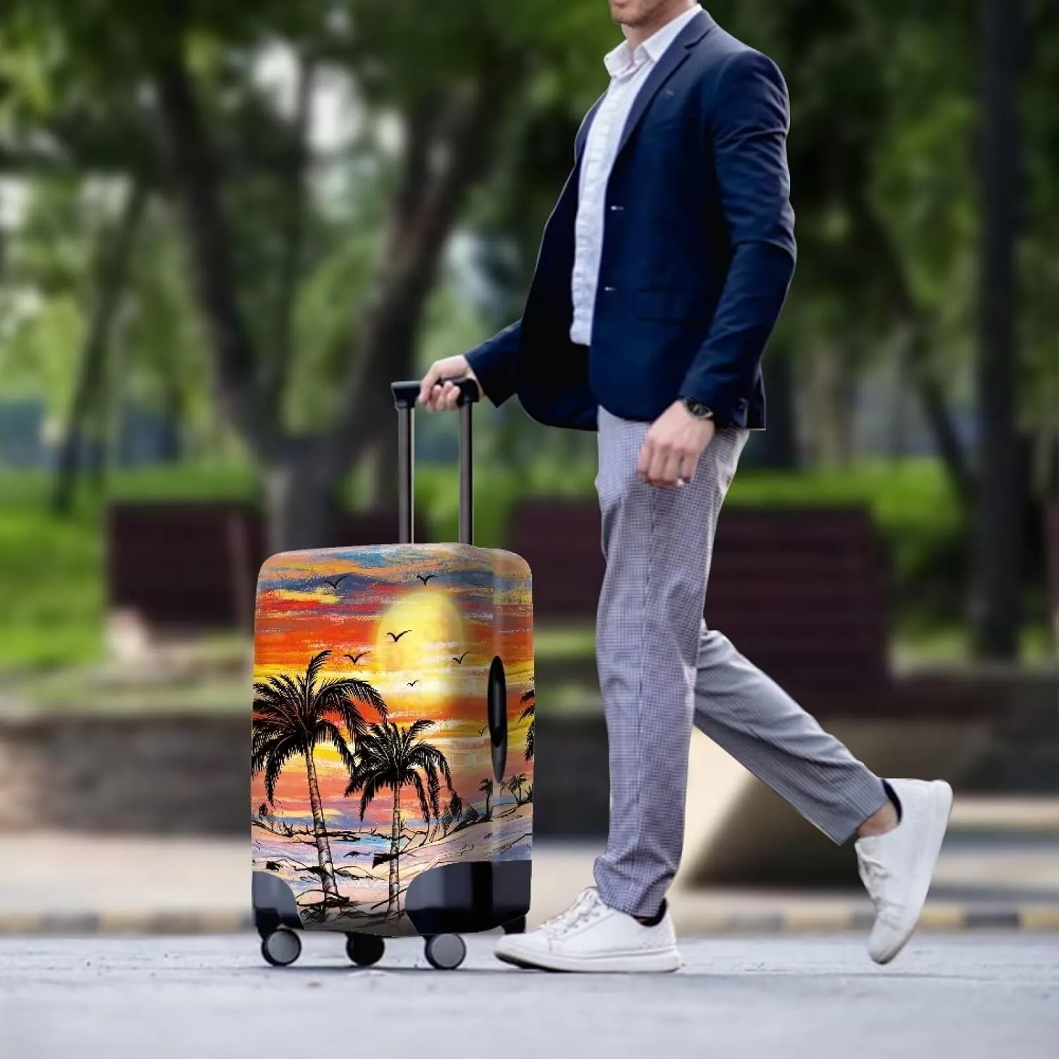 TODIYADDU Beautiful Sunset Coconut Tree Elastic Luggage Protective Covers for 18-32 inch Trolley Suitcase Protect Dust Bag Case Novelty Travel Accessories Waterproof Luggage Jacket, L