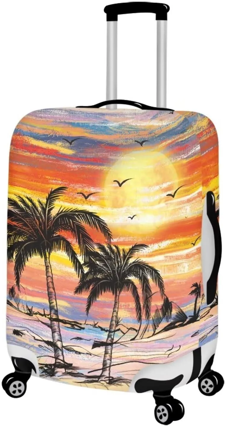 TODIYADDU Beautiful Sunset Coconut Tree Elastic Luggage Protective Covers for 18-32 inch Trolley Suitcase Protect Dust Bag Case Novelty Travel Accessories Waterproof Luggage Jacket, L