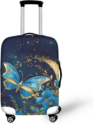 TODIYADDU Blue Butterfly Luggage Covers with Zipper Floral Moon Suitcase Protector Dustproof Suitcase Cover Trendy Luggage Travel Suitcase Protective Cover Fits 18"-32" inch Luggage Gifts, L