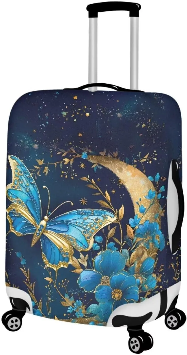 TODIYADDU Blue Butterfly Luggage Covers with Zipper Floral Moon Suitcase Protector Dustproof Suitcase Cover Trendy Luggage Travel Suitcase Protective Cover Fits 18"-32" inch Luggage Gifts, L
