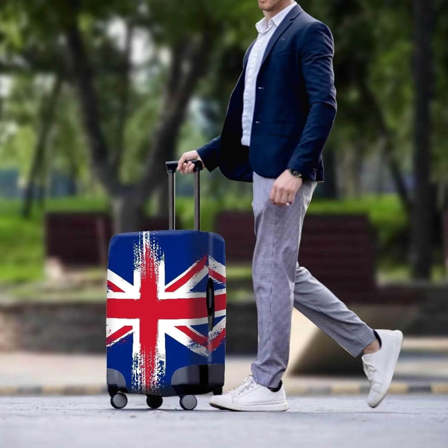 TODIYADDU British Flag Luggage Covers with Zipper Trendy Blue Suitcase Protector Dustproof Suitcase Cover Colorful Luggage Travel Suitcase Protective Cover Fits 18"-32" inch Luggage Gifts, L