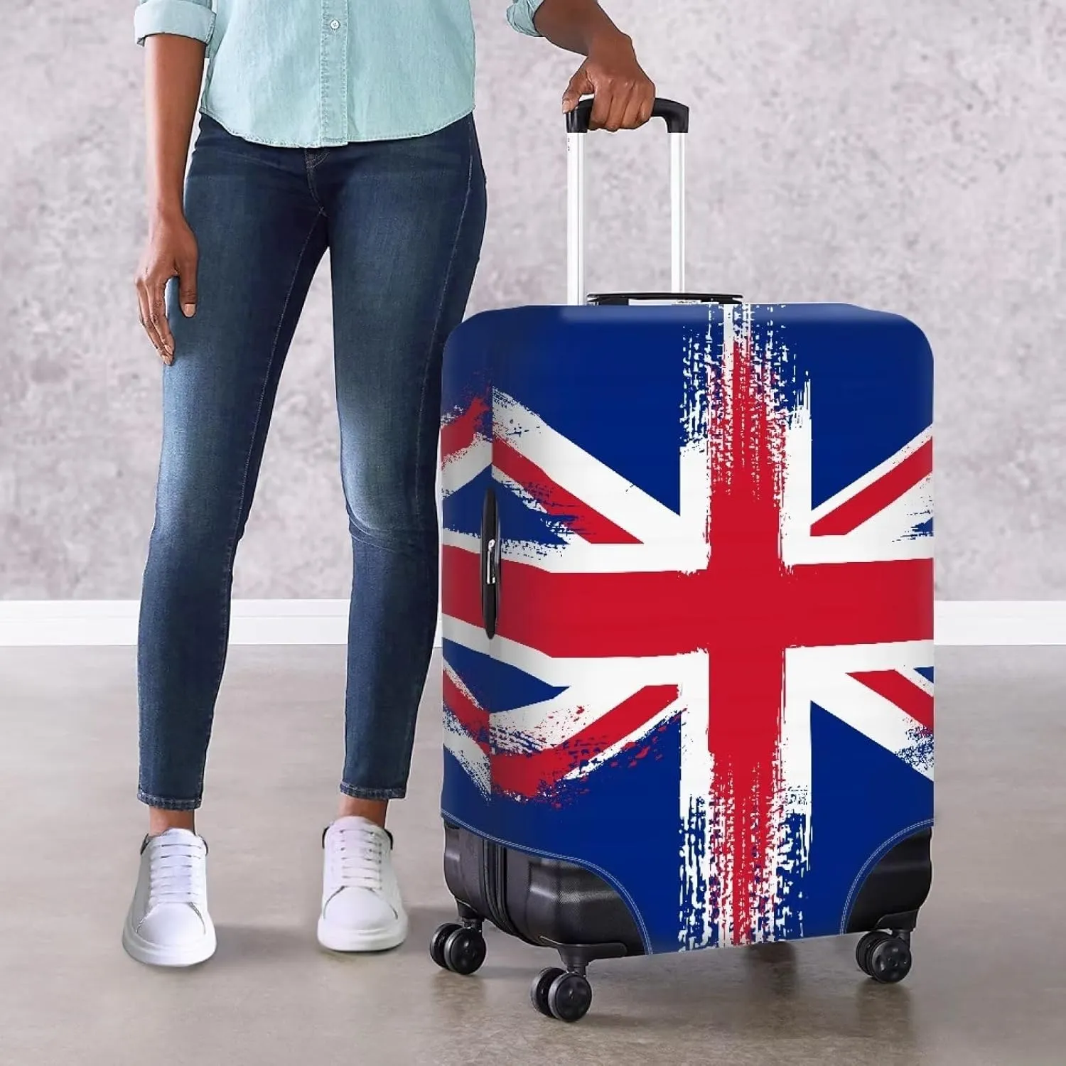 TODIYADDU British Flag Luggage Covers with Zipper Trendy Blue Suitcase Protector Dustproof Suitcase Cover Colorful Luggage Travel Suitcase Protective Cover Fits 18"-32" inch Luggage Gifts, L