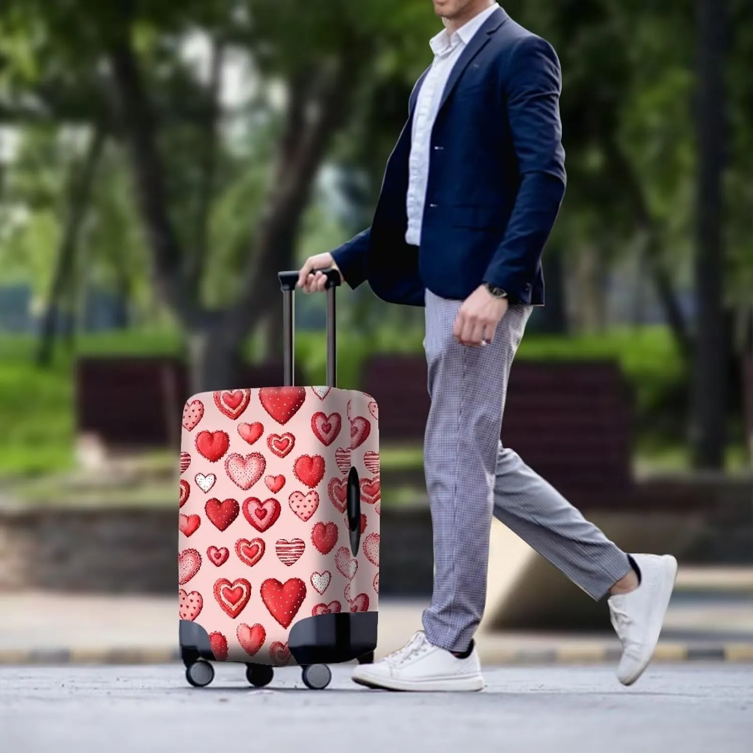 TODIYADDU Candy Heart Suitcase Cover Customized Design Your Name And Number Washable Resilient Travel Luggage Protector Suitable for Women Men Holiday Trips, M
