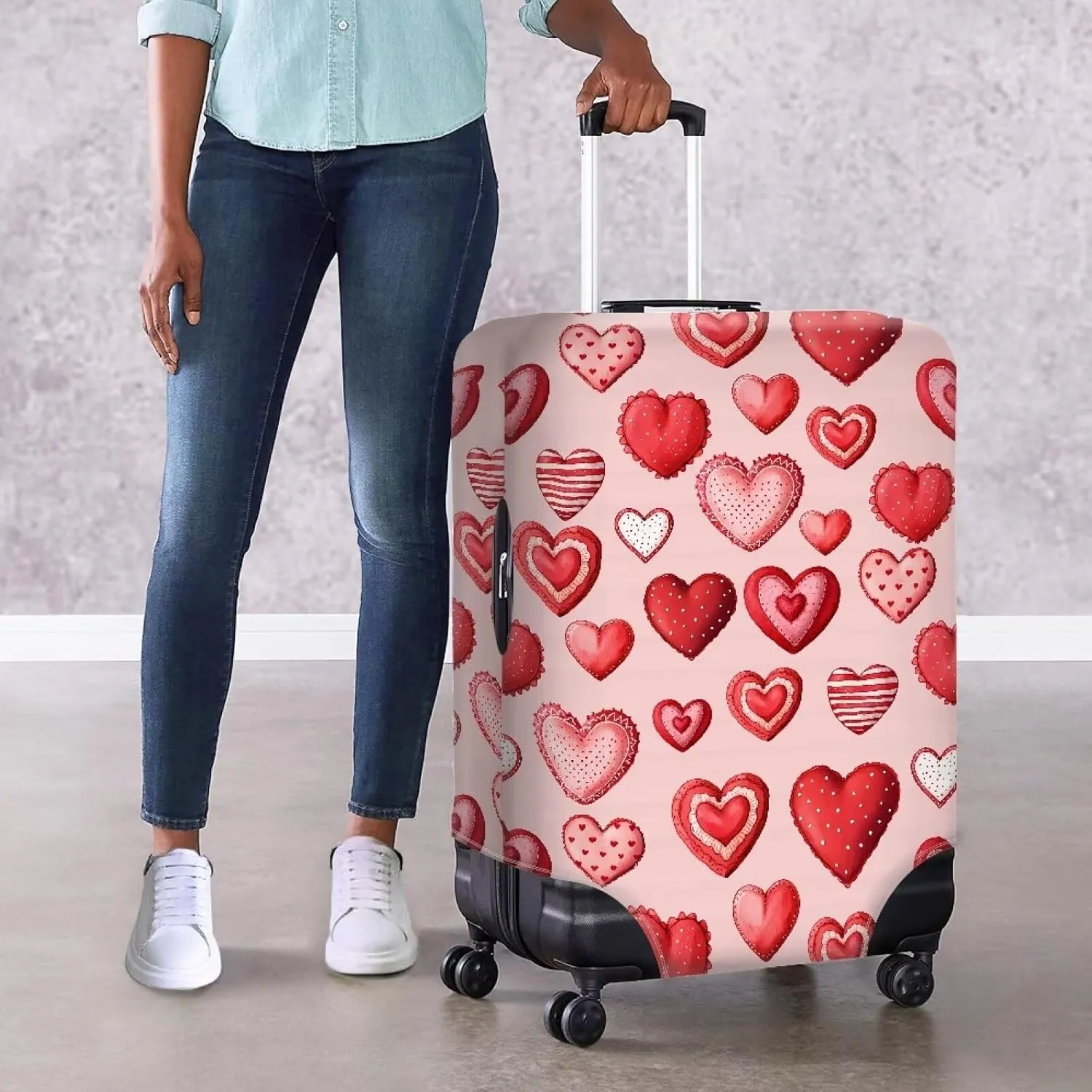 TODIYADDU Candy Heart Suitcase Cover Customized Design Your Name And Number Washable Resilient Travel Luggage Protector Suitable for Women Men Holiday Trips, M