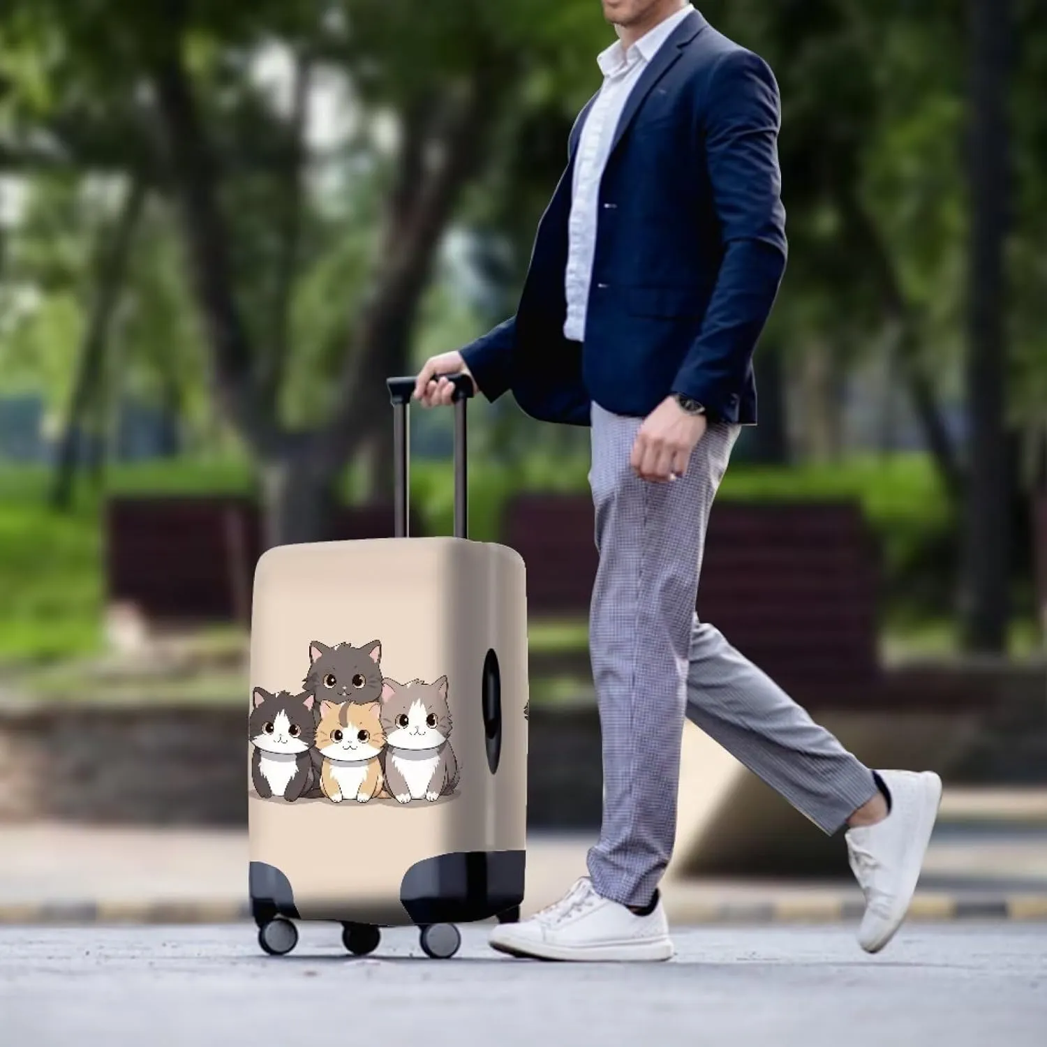 TODIYADDU Lovely Cats Thick Elastic Geometric Luggage Protective Cover Fashion Trolley Case for Suitcase Cover Baggage Travel Bag Cases Fits for Student Boy Girl Teens Adult Gifts, M