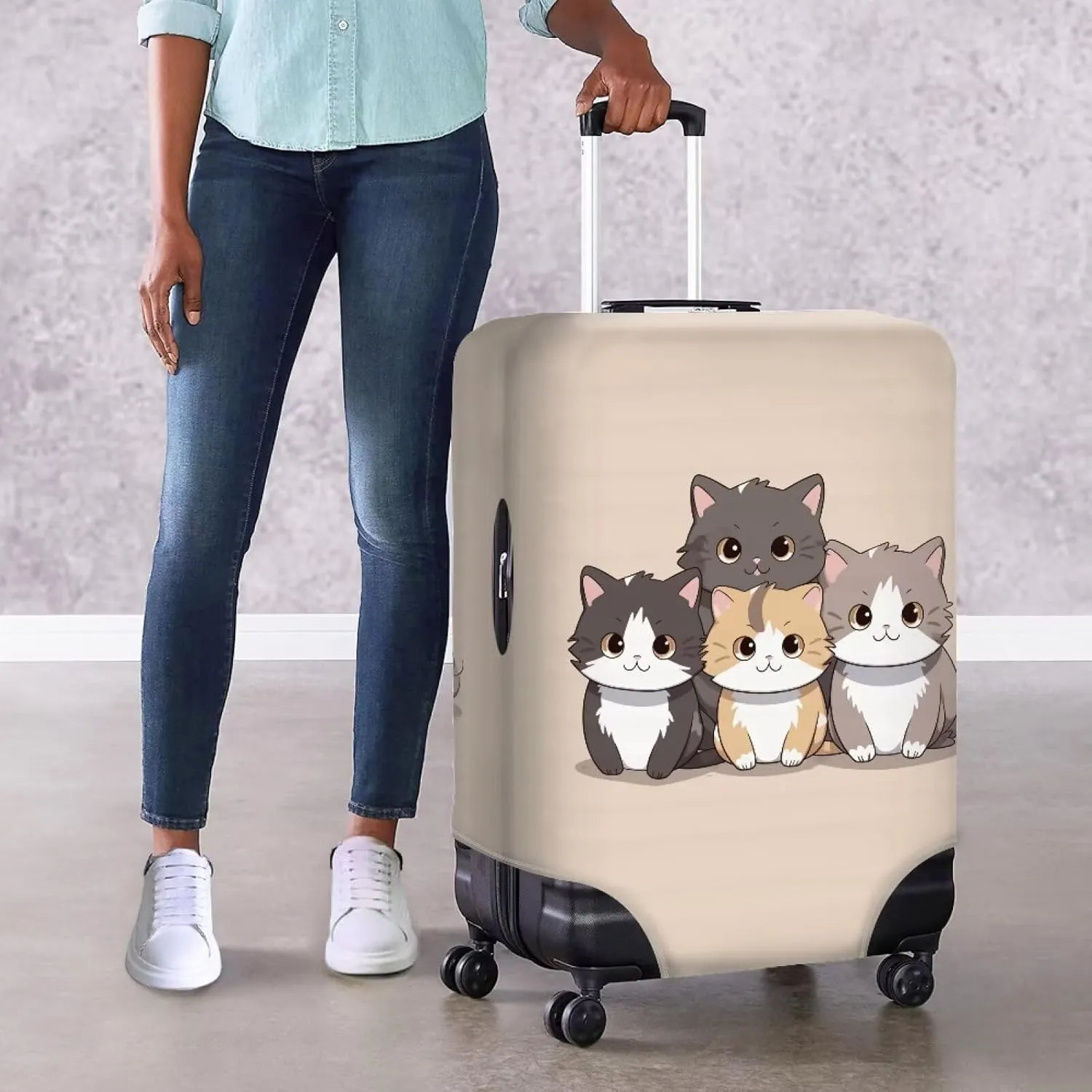TODIYADDU Lovely Cats Thick Elastic Geometric Luggage Protective Cover Fashion Trolley Case for Suitcase Cover Baggage Travel Bag Cases Fits for Student Boy Girl Teens Adult Gifts, M