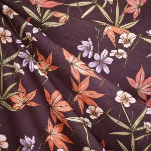 Tossed Maple Leaves Cotton Modal French Terry Plum