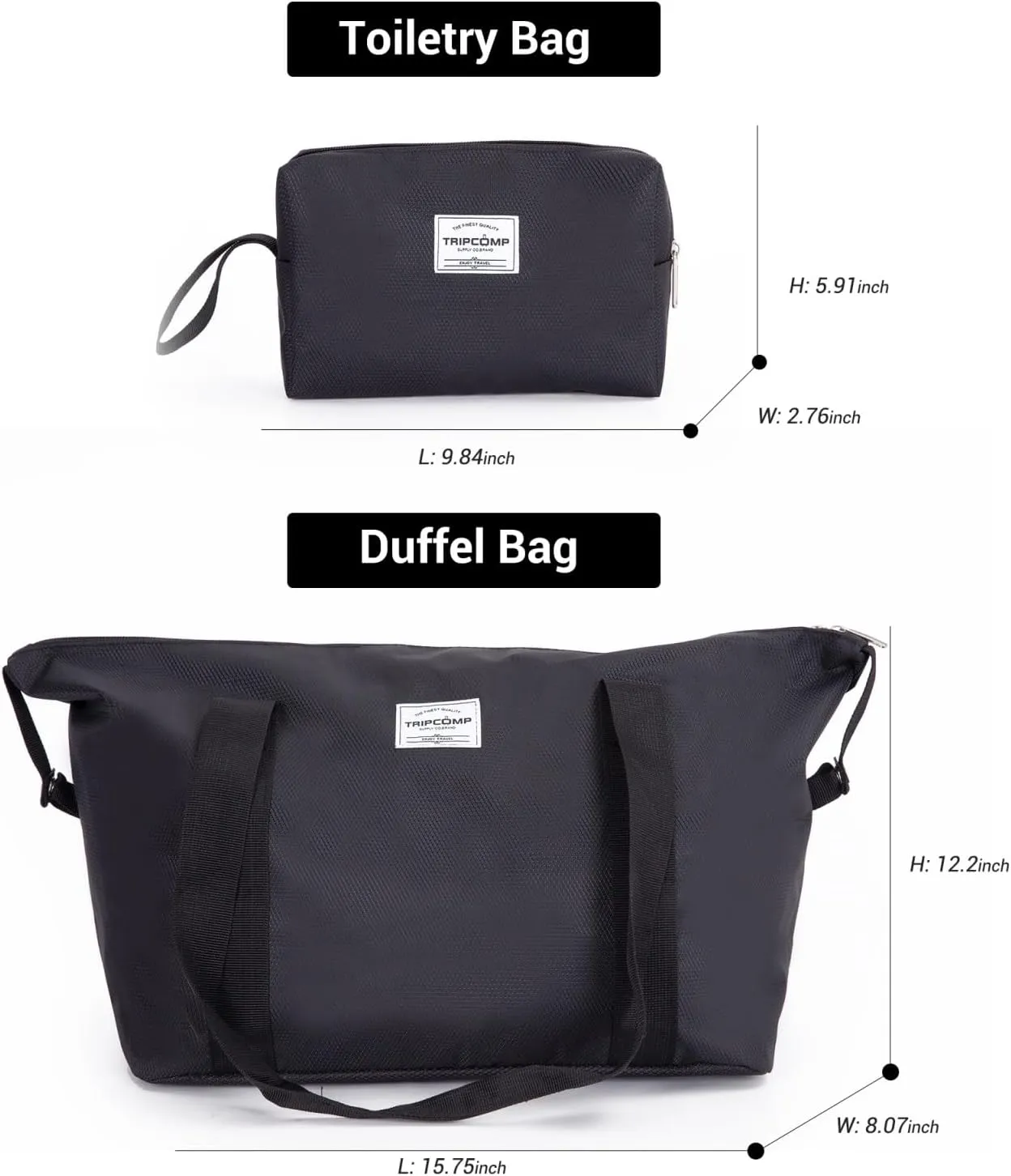 Tripcomp 2 Piece Luggage Set Softside, Lightweight Carry on Suitcase with Double Spinner Wheels and Travel Duffle Bag (3 Piece set (DB/TB), BLACK)