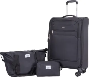 Tripcomp 2 Piece Luggage Set Softside, Lightweight Carry on Suitcase with Double Spinner Wheels and Travel Duffle Bag (3 Piece set (DB/TB), BLACK)