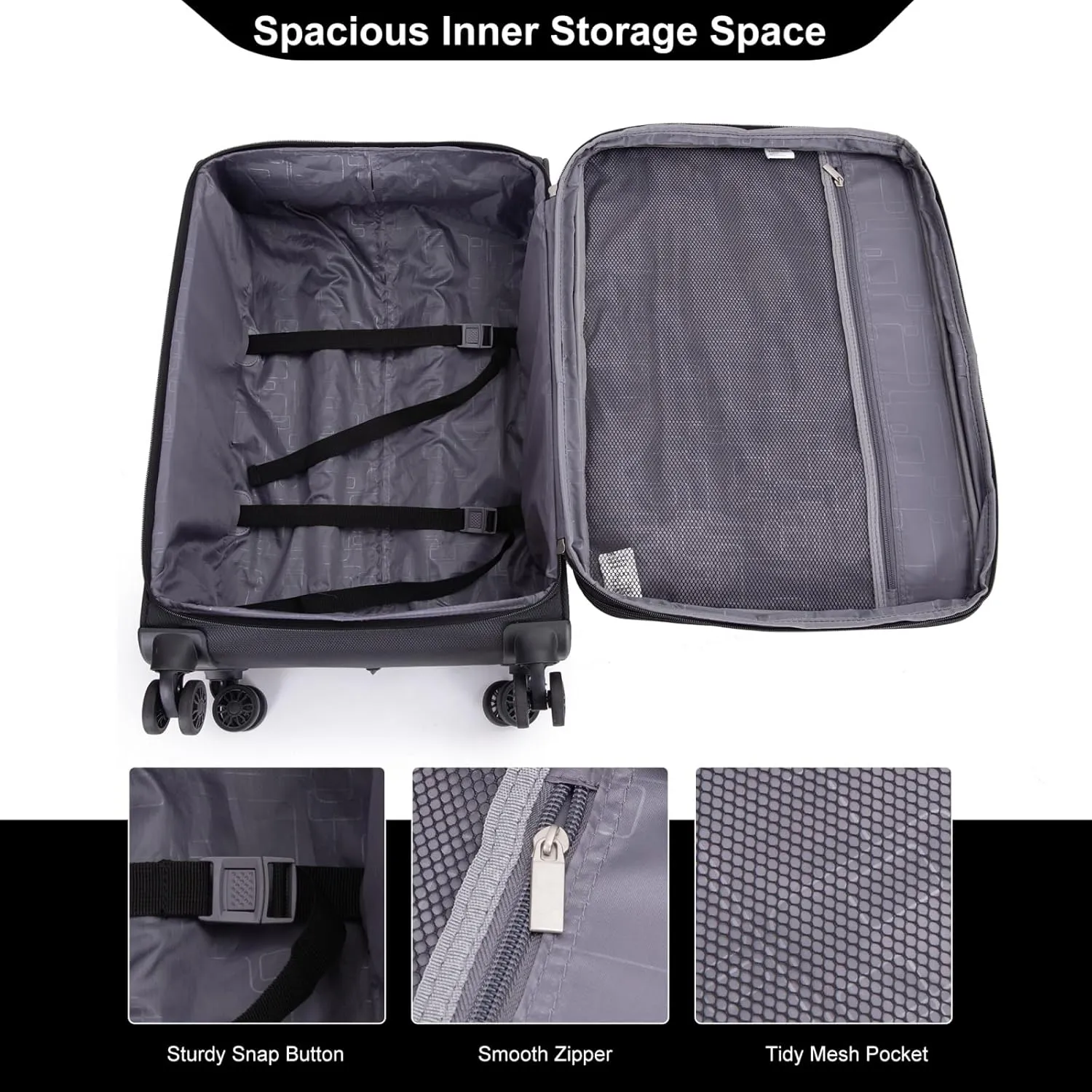 Tripcomp 2 Piece Luggage Set Softside, Lightweight Carry on Suitcase with Double Spinner Wheels and Travel Duffle Bag (3 Piece set (DB/TB), BLACK)