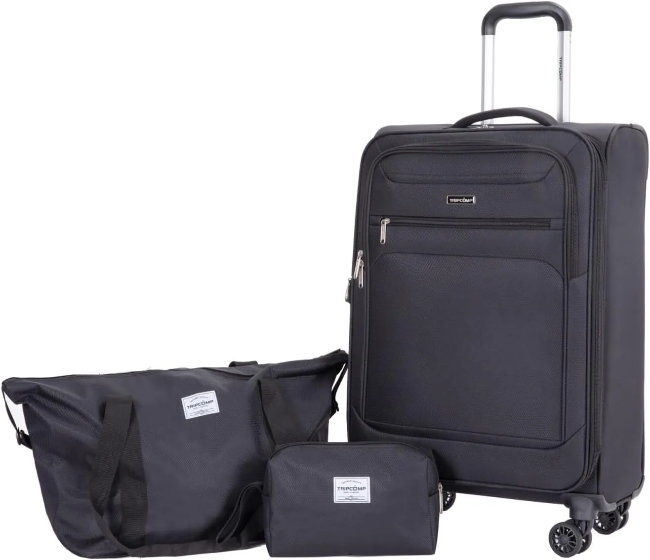 Tripcomp 2 Piece Luggage Set Softside, Lightweight Carry on Suitcase with Double Spinner Wheels and Travel Duffle Bag (3 Piece set (DB/TB), BLACK)