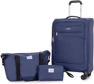 Tripcomp 2 Piece Luggage Set Softside, Lightweight Carry on Suitcase with Double Spinner Wheels and Travel Duffle Bag (3 Piece set (DB/TB), BLUE)
