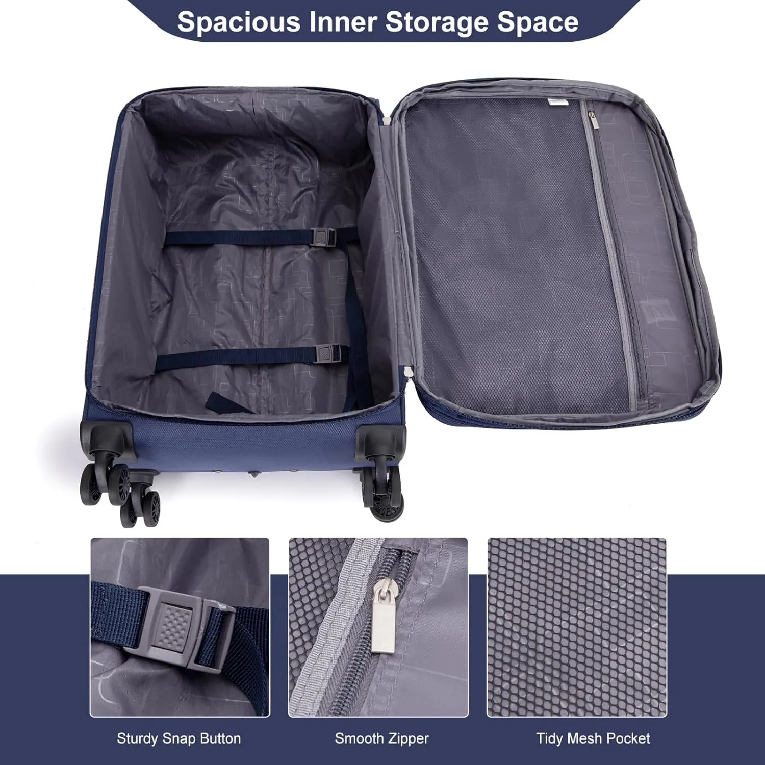Tripcomp 2 Piece Luggage Set Softside, Lightweight Carry on Suitcase with Double Spinner Wheels and Travel Duffle Bag (3 Piece set (DB/TB), BLUE)