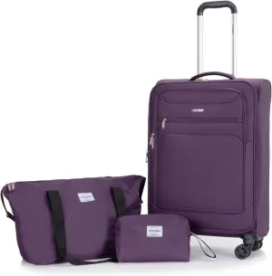 Tripcomp 2 Piece Luggage Set Softside, Lightweight Carry on Suitcase with Double Spinner Wheels and Travel Duffle Bag (3 Piece set (DB/TB), PURPLE)
