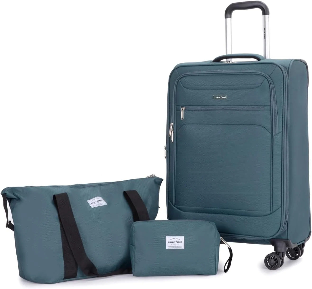 Tripcomp Luggage Sets 5 Piece with Spinner Wheel,Expandable Softside Luggage Sets with Travel Duffel Bag,Lightweight Travel Luggage set (3 Piece set (DB/TB), GREEN)