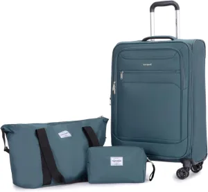 Tripcomp Luggage Sets 5 Piece with Spinner Wheel,Expandable Softside Luggage Sets with Travel Duffel Bag,Lightweight Travel Luggage set (3 Piece set (DB/TB), GREEN)