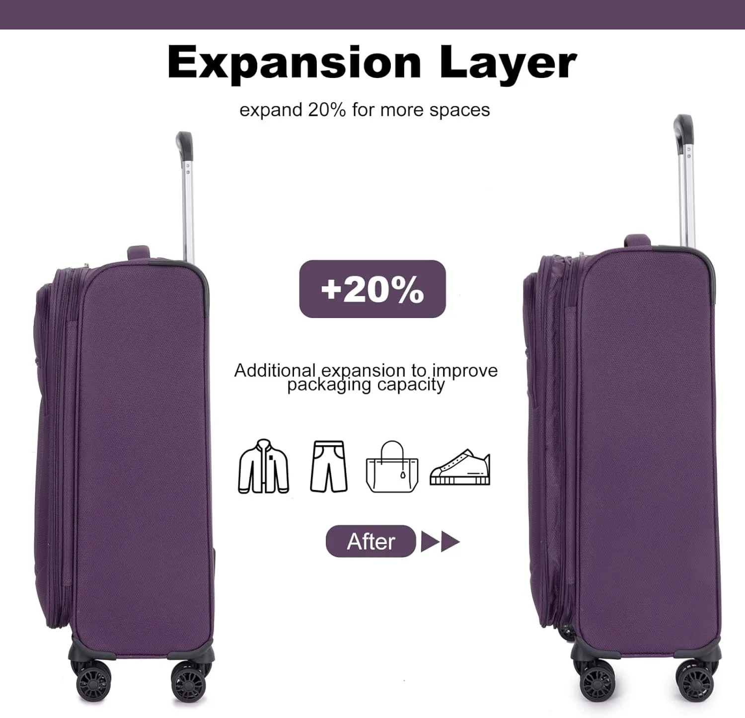 Tripcomp Luggage Sets 5 Piece with Spinner Wheel,Expandable Softside Luggage Sets with Travel Duffel Bag,Lightweight Travel Luggage set (5 PIECE SET, PURPLE)