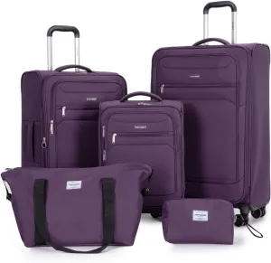 Tripcomp Luggage Sets 5 Piece with Spinner Wheel,Expandable Softside Luggage Sets with Travel Duffel Bag,Lightweight Travel Luggage set (5 PIECE SET, PURPLE)