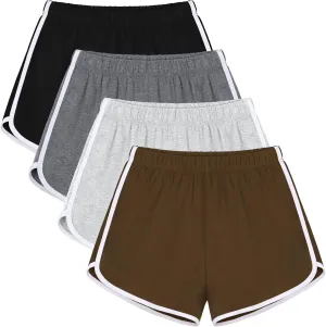 URATOT 4 Pack Women's Cotton Dance Yoga Sports Short Summer Running Athletic Pant Waistband Loose Shorts for Women