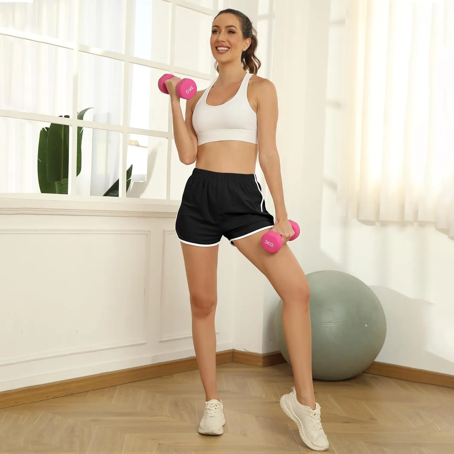 URATOT 4 Pack Women's Cotton Dance Yoga Sports Short Summer Running Athletic Pant Waistband Loose Shorts for Women