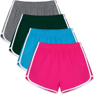 URATOT 4 Pack Women's Cotton Dance Yoga Sports Short Summer Running Athletic Pant Waistband Loose Shorts for Women