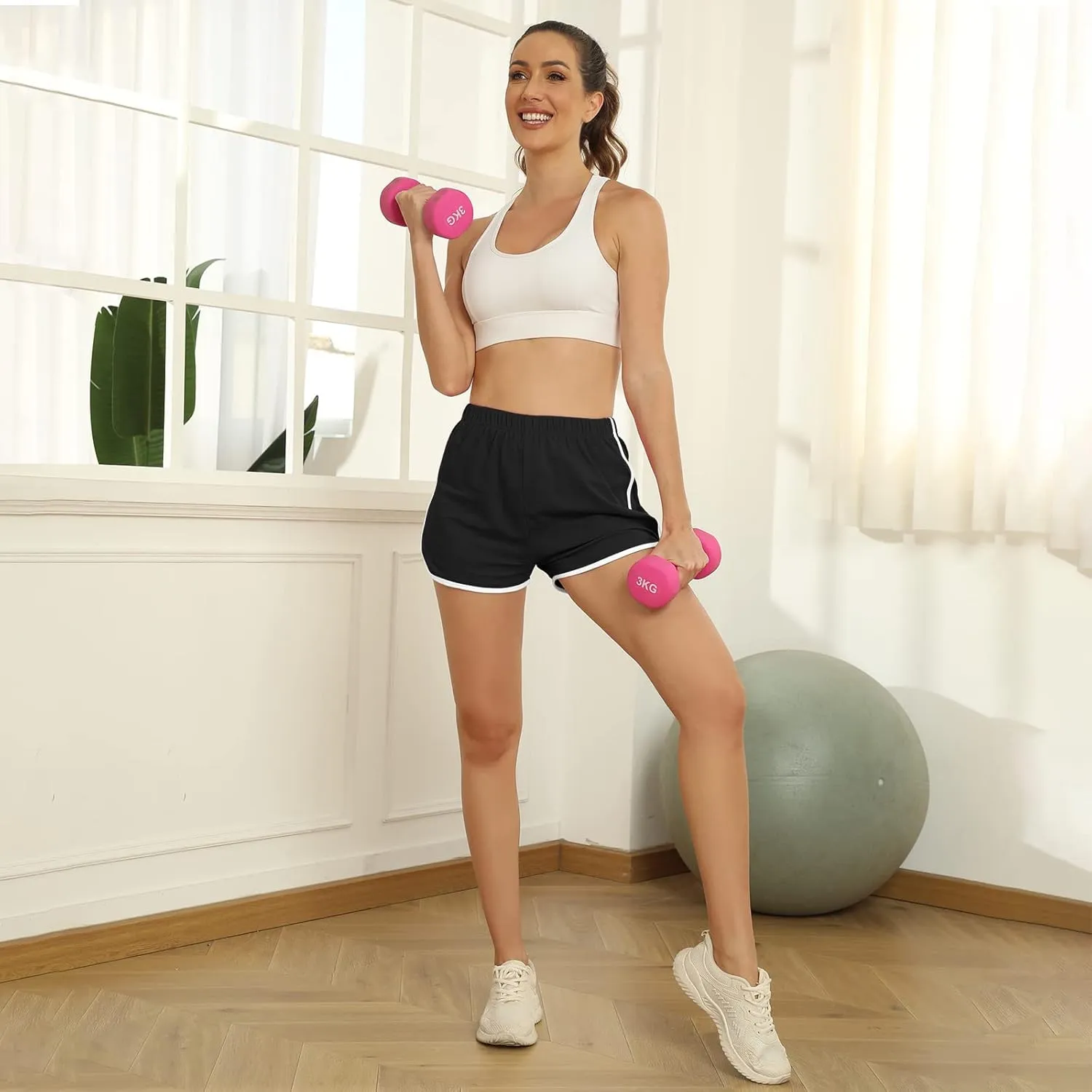 URATOT 4 Pack Women's Cotton Dance Yoga Sports Short Summer Running Athletic Pant Waistband Loose Shorts for Women
