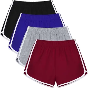 URATOT 4 Pack Women's Cotton Dance Yoga Sports Short Summer Running Athletic Pant Waistband Loose Shorts for Women