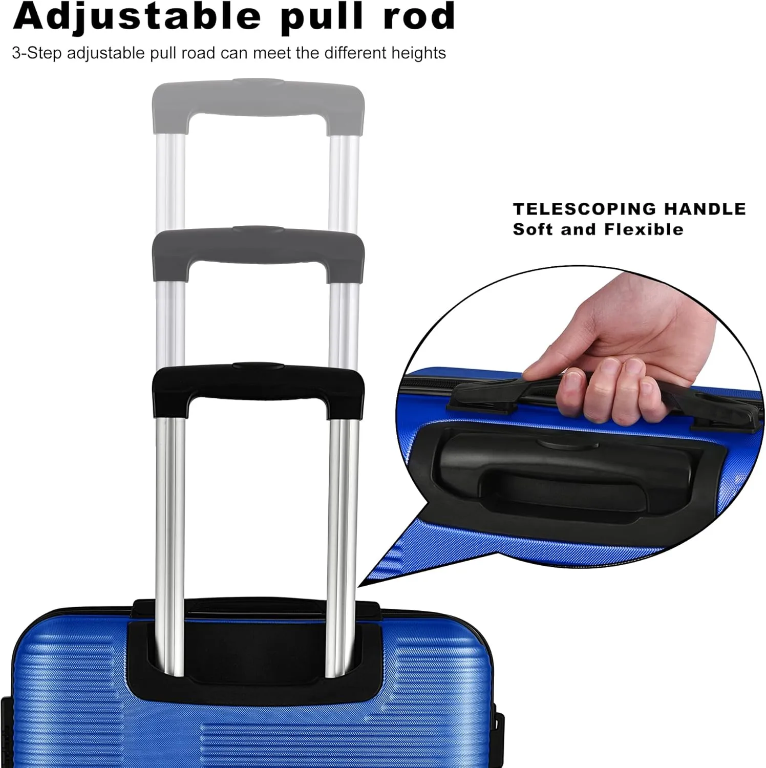 VANELC 3 Piece Luggage Sets with TSA Lock ABS, Durable Luggage Set, Lightweight Suitcase with Hooks, Spinner Wheels, Cross Stripe Luggage Sets 20in/24in/28in (Blue, 3PCS)