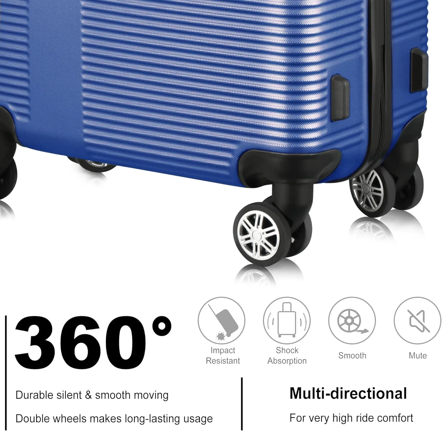 VANELC 3 Piece Luggage Sets with TSA Lock ABS, Durable Luggage Set, Lightweight Suitcase with Hooks, Spinner Wheels, Cross Stripe Luggage Sets 20in/24in/28in (Blue, 3PCS)