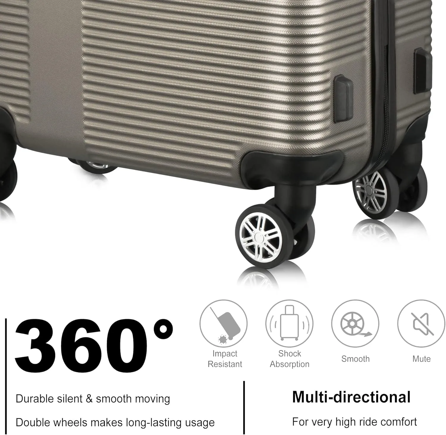 VANELC 3 Piece Luggage Sets with TSA Lock ABS, Durable Luggage Set, Lightweight Suitcase with Hooks, Spinner Wheels, Cross Stripe Luggage Sets 20in/24in/28in (Champagne, 3PCS)