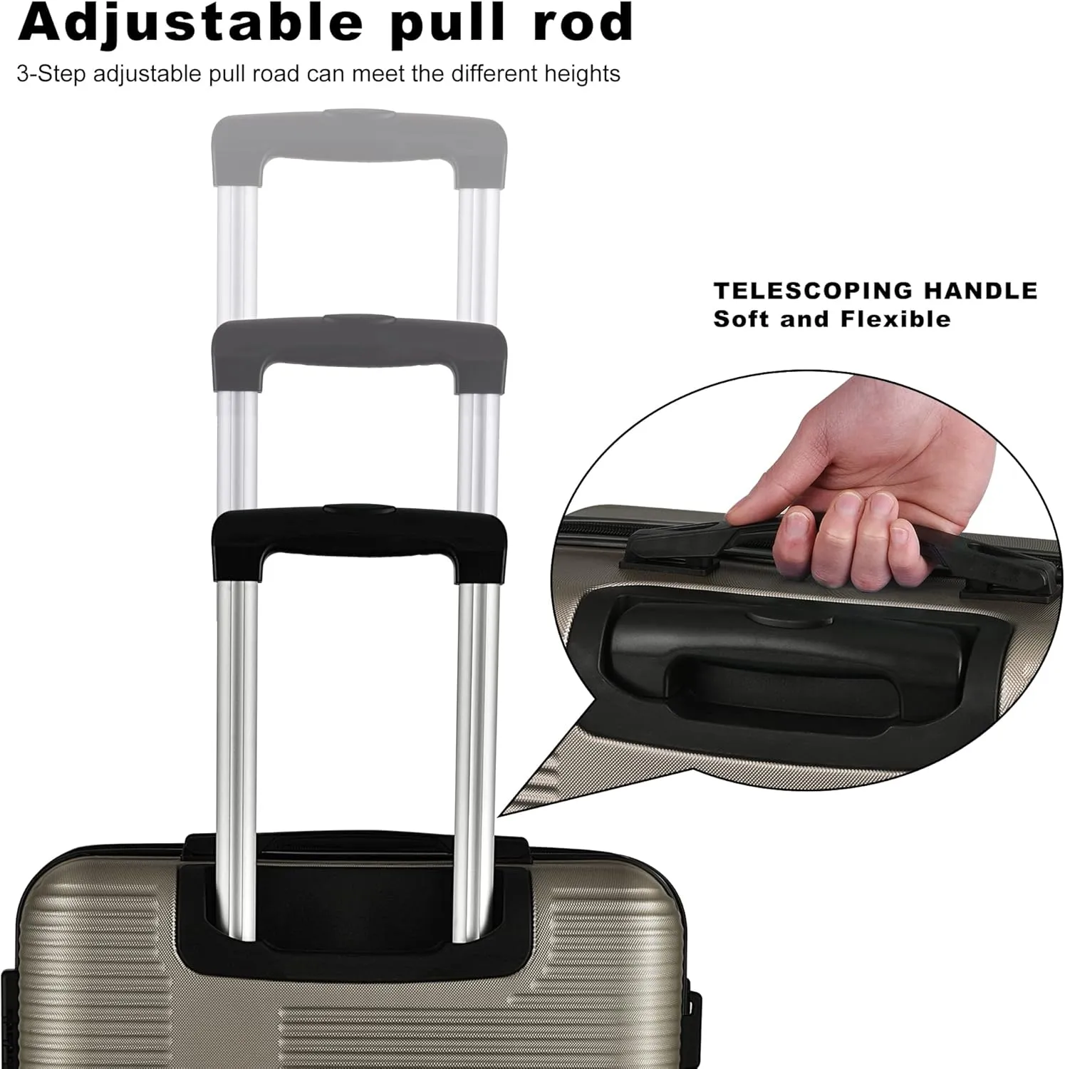 VANELC 3 Piece Luggage Sets with TSA Lock ABS, Durable Luggage Set, Lightweight Suitcase with Hooks, Spinner Wheels, Cross Stripe Luggage Sets 20in/24in/28in (Champagne, 3PCS)