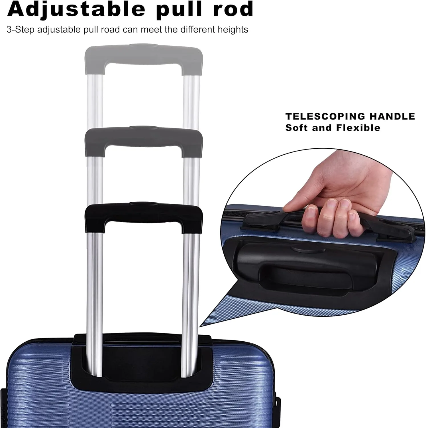 VANELC 3 Piece Luggage Sets with TSA Lock ABS, Durable Luggage Set, Lightweight Suitcase with Hooks, Spinner Wheels, Cross Stripe Luggage Sets 20in/24in/28in (Dark Blue, 3PCS)