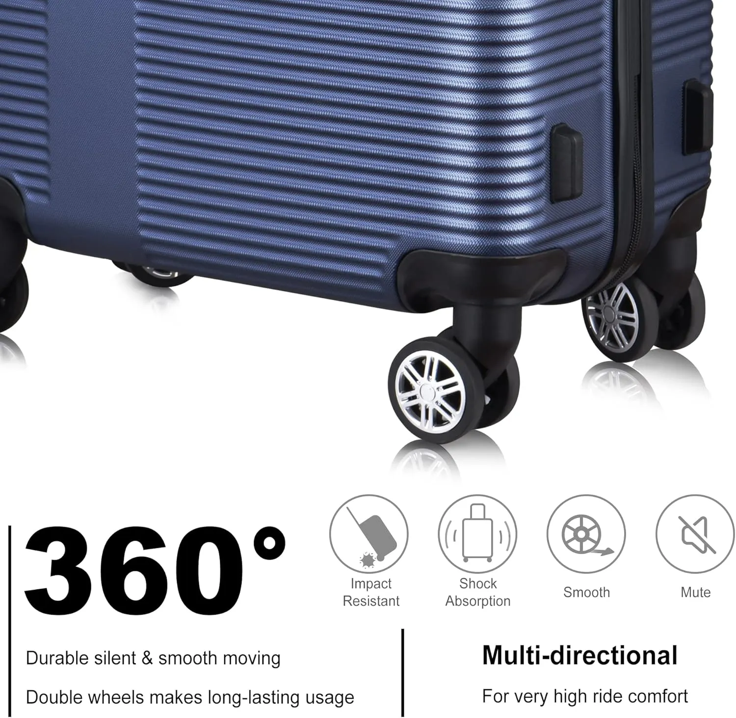 VANELC 3 Piece Luggage Sets with TSA Lock ABS, Durable Luggage Set, Lightweight Suitcase with Hooks, Spinner Wheels, Cross Stripe Luggage Sets 20in/24in/28in (Dark Blue, 3PCS)