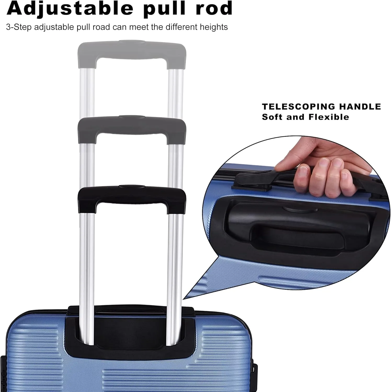 VANELC 3 Piece Luggage Sets with TSA Lock ABS, Durable Luggage Set, Lightweight Suitcase with Hooks, Spinner Wheels, Cross Stripe Luggage Sets 20in/24in/28in (Light Blue, 3PCS)