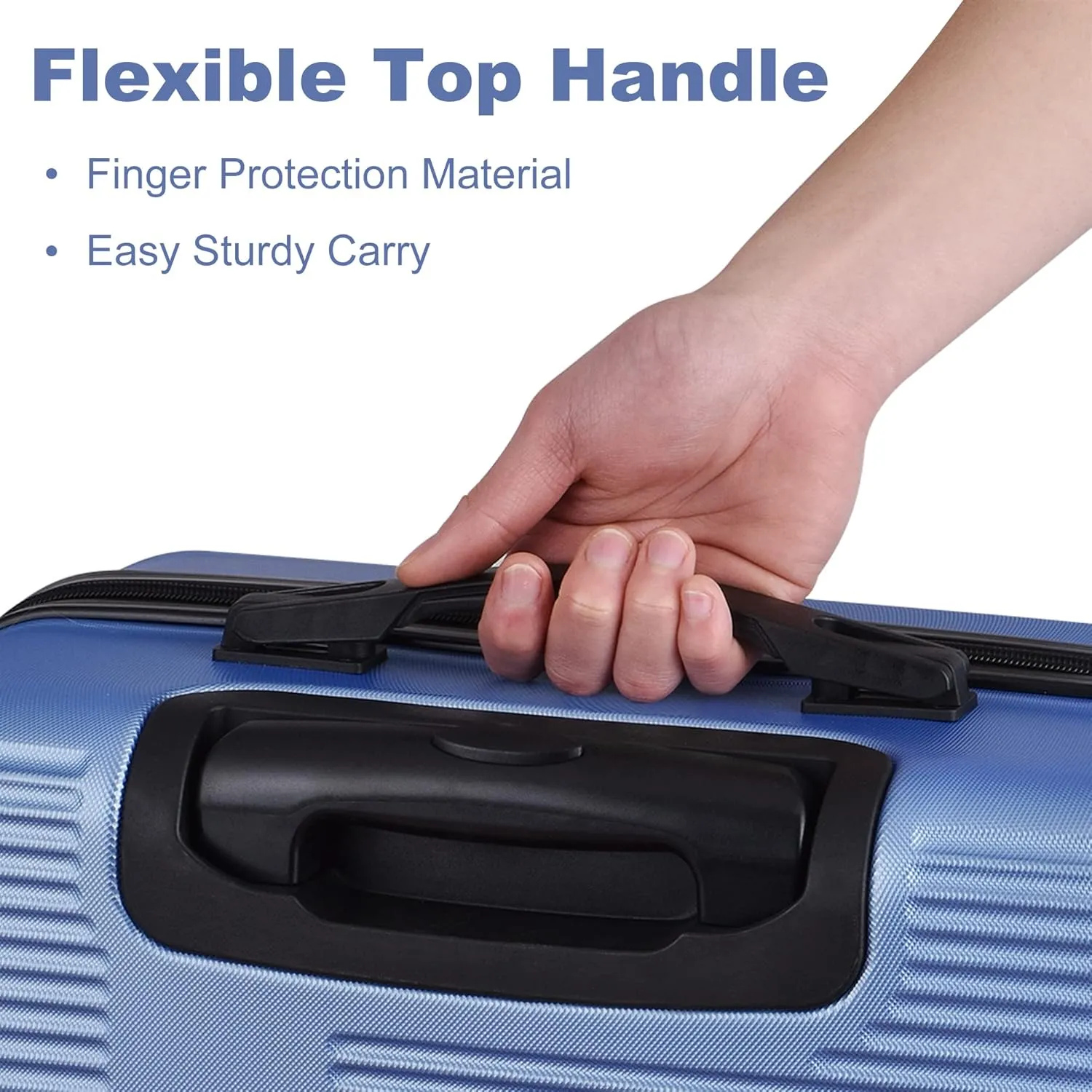 VANELC 3 Piece Luggage Sets with TSA Lock ABS, Durable Luggage Set, Lightweight Suitcase with Hooks, Spinner Wheels, Cross Stripe Luggage Sets 20in/24in/28in (Light Blue, 3PCS)